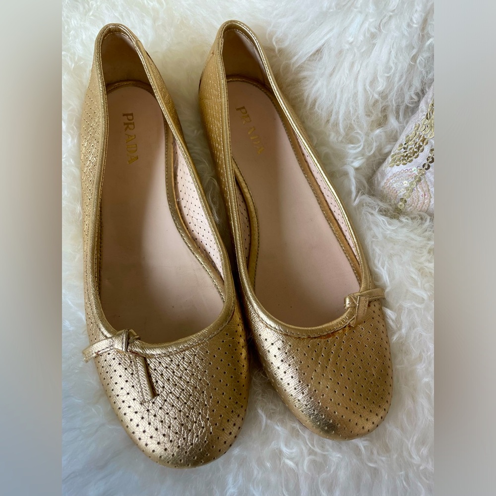 Prada Gold Leather Slippers